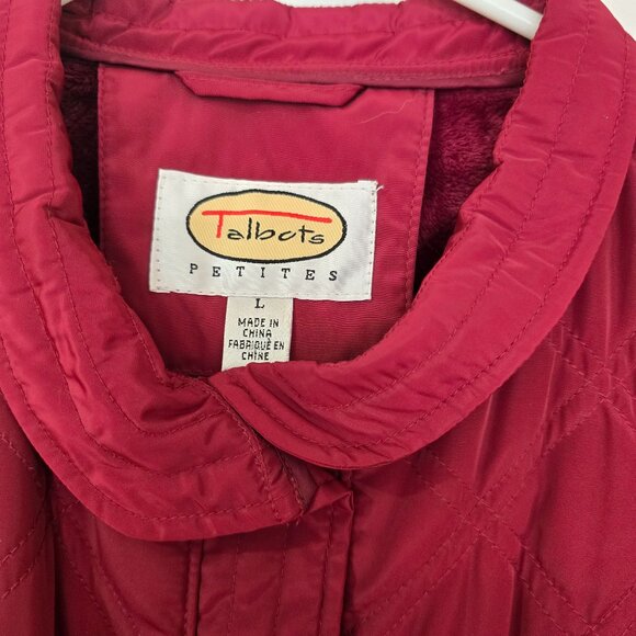 Talbots Petite Diamond Quilted Faux Fur Lined Snap Front Jacket Deep Red Large - Picture 4 of 11